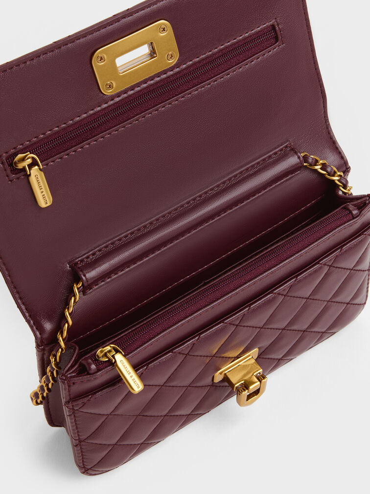 Cressida Quilted Push-Lock Clutch, Wineberry Red, hi-res