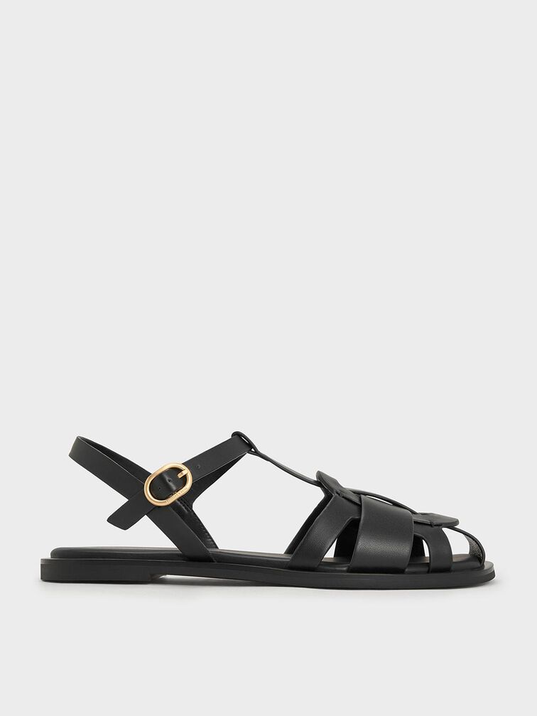 Easley T-Bar Caged Sandals, Black, hi-res