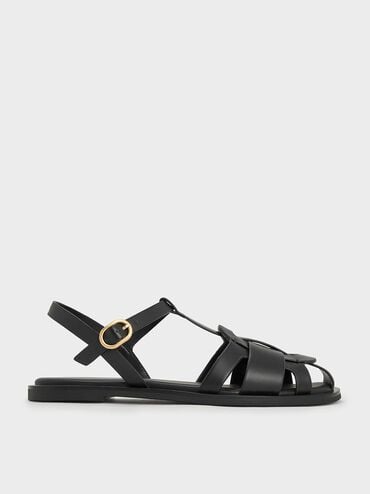 Easley T-Bar Caged Sandals, Black, hi-res