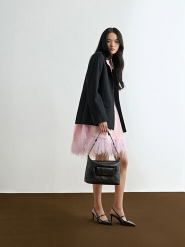 Duo Quilted Front-Pocket Hobo Bag, Black, hi-res