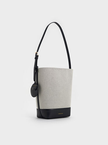 Enola Canvas Elongated Bucket Bag, Black, hi-res