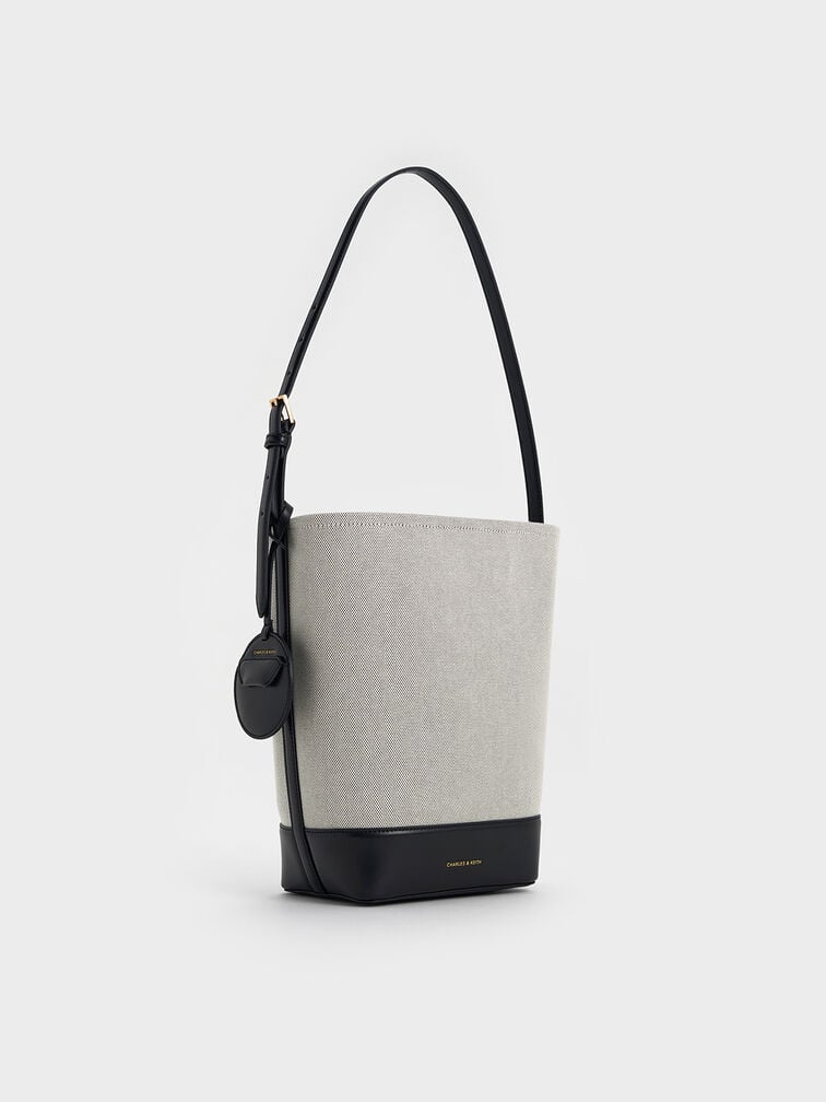 Enola Canvas Elongated Bucket Bag, Black, hi-res