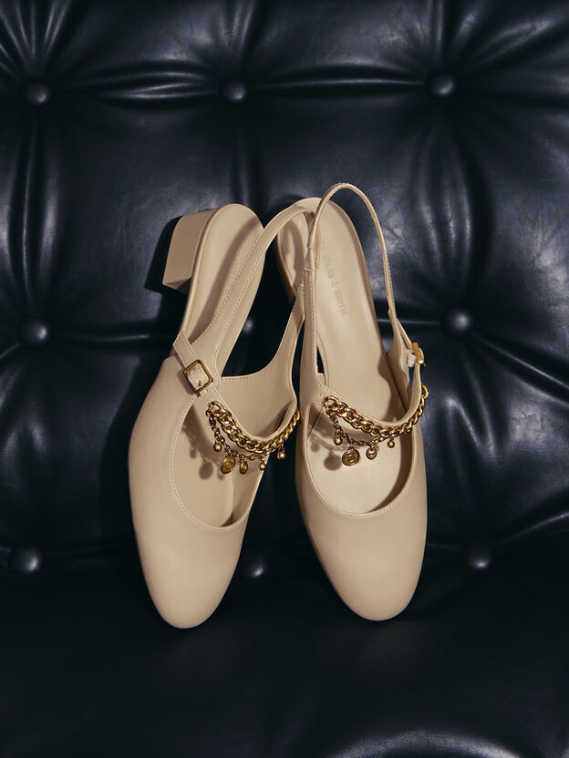 Double-Chain Charm Mary Jane Slingback Pumps, Chalk, hi-res