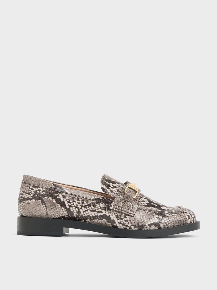 Leslie Snake-Print Metallic-Accent Loafers, Animal Print Natural, hi-res