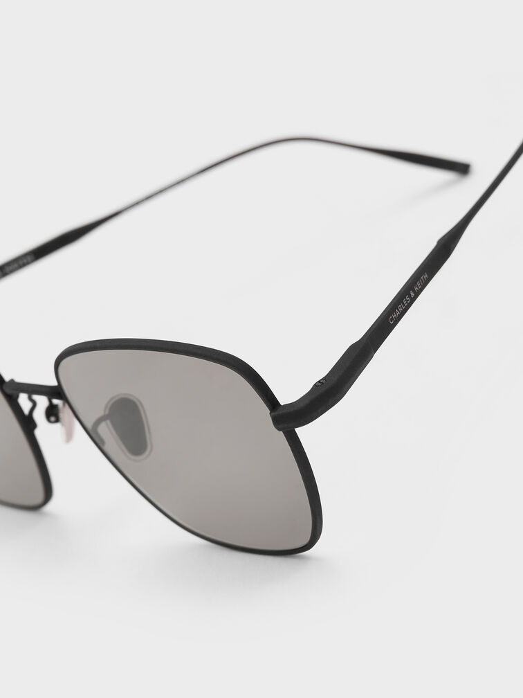 Delta Metallic-Rim Square Sunglasses, Jet Black, hi-res