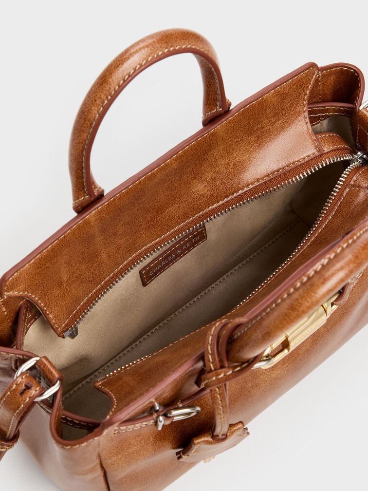 Mini Delfina Belted Tote Bag, Distressed Tan, hi-res