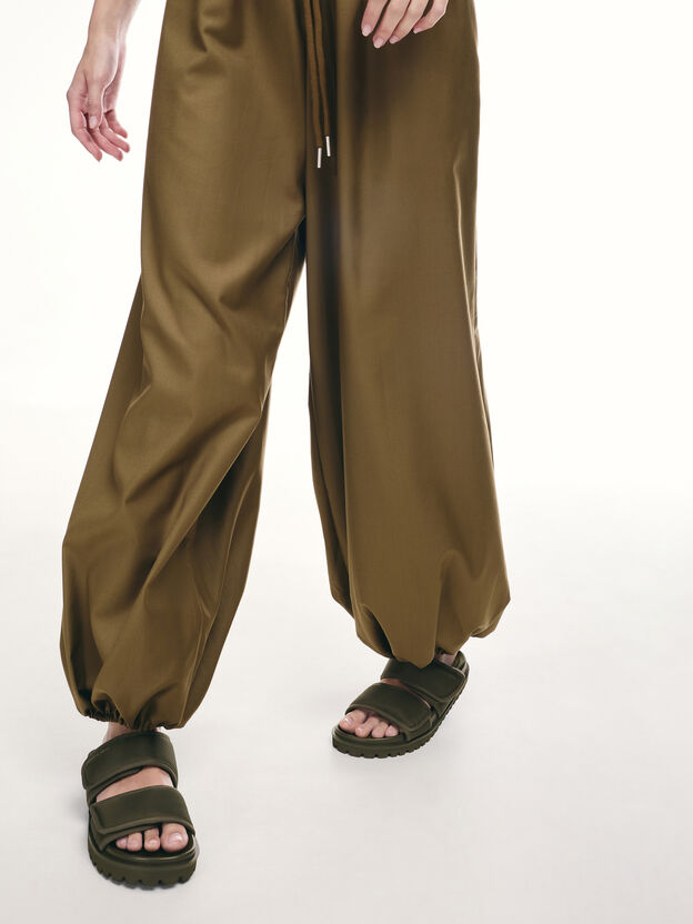 Nylon Double-Strap Flatform Sandals, Olive, hi-res