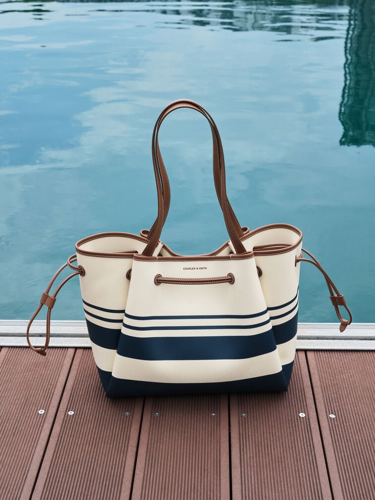 Hanya Canvas Striped Drawstring Tote Bag, Multi, hi-res
