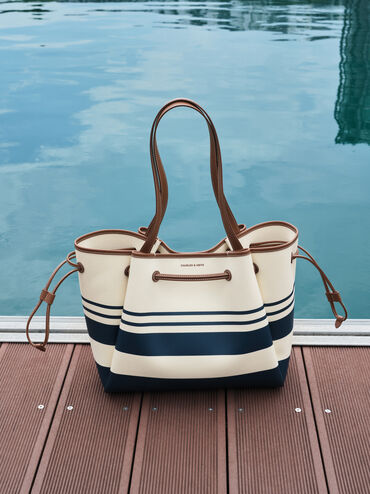 Hanya Canvas Striped Drawstring Tote Bag, Multi, hi-res