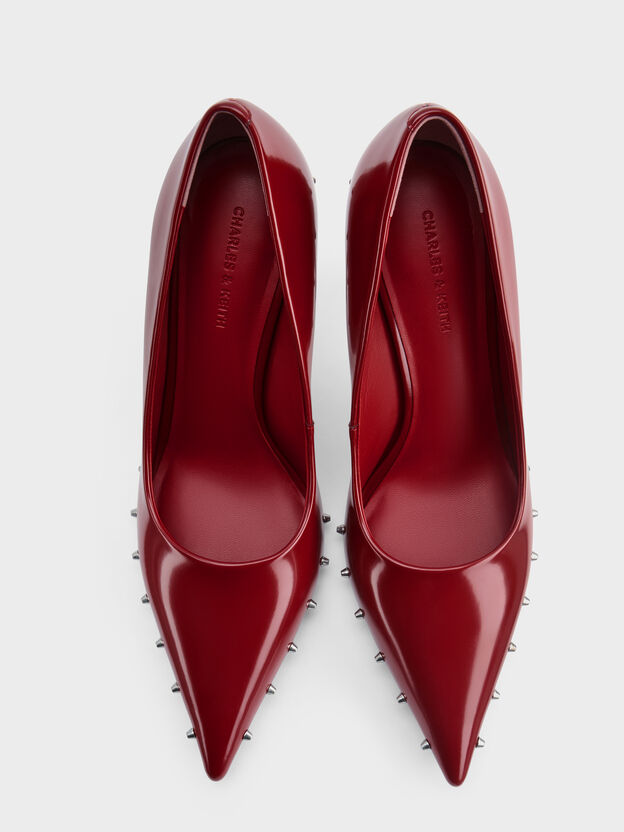 Coralie Studded Pointed Pumps, Red, hi-res