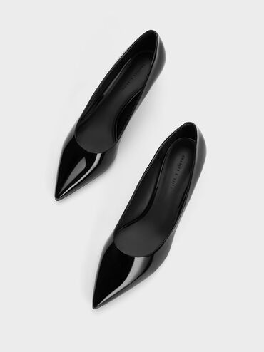 Curtis Patent Pointed-Toe Kitten Heel Pumps, Black Patent, hi-res