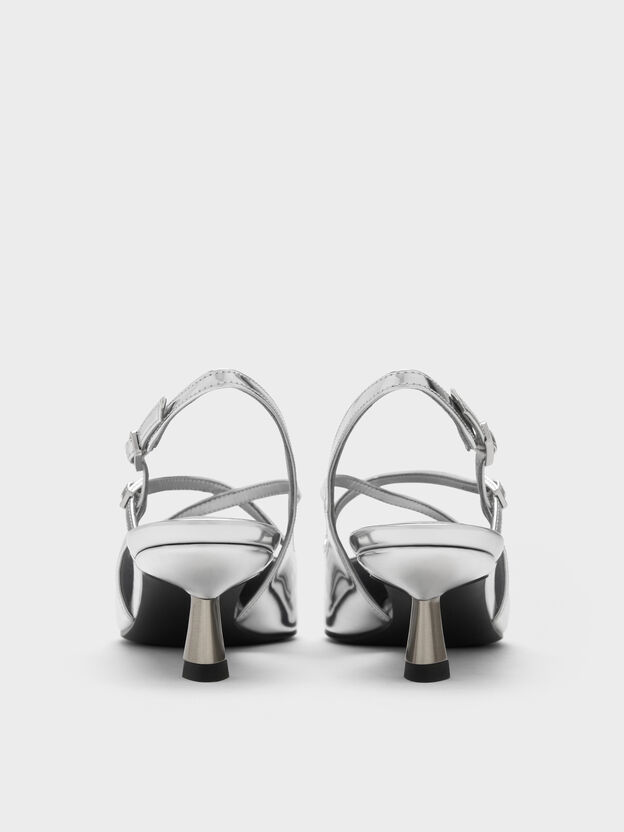Pauline Metallic Crossover Kitten Heels, Silver, hi-res