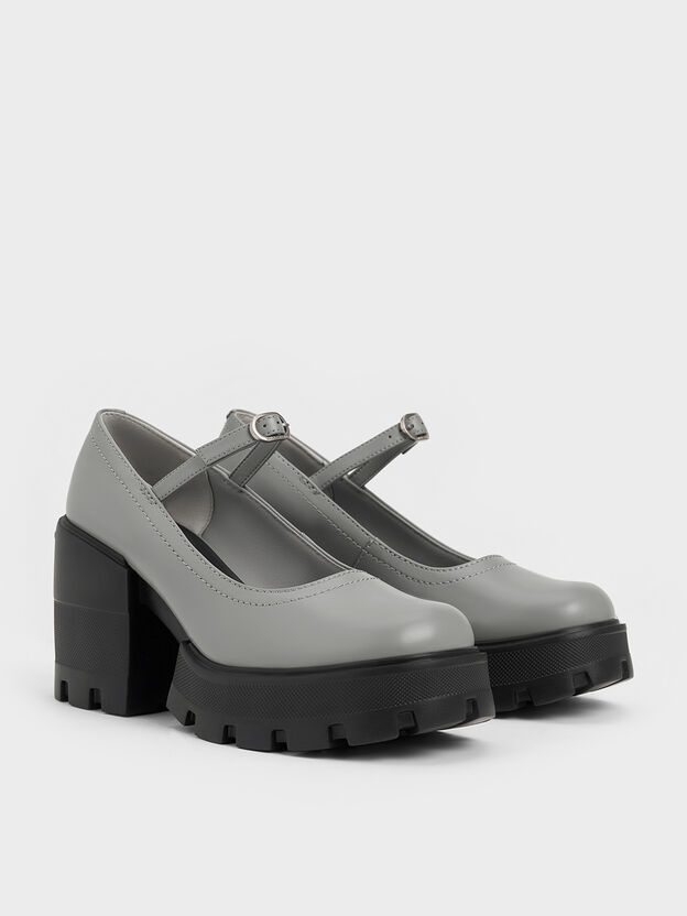 Buckled Platform Mary Janes, Grey, hi-res