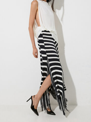 Chain-Strap Pointed-Toe Slingback Pumps, Black Box, hi-res