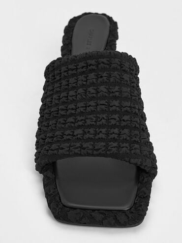 Loren Textured Kitten-Heel Mules, Black Textured, hi-res