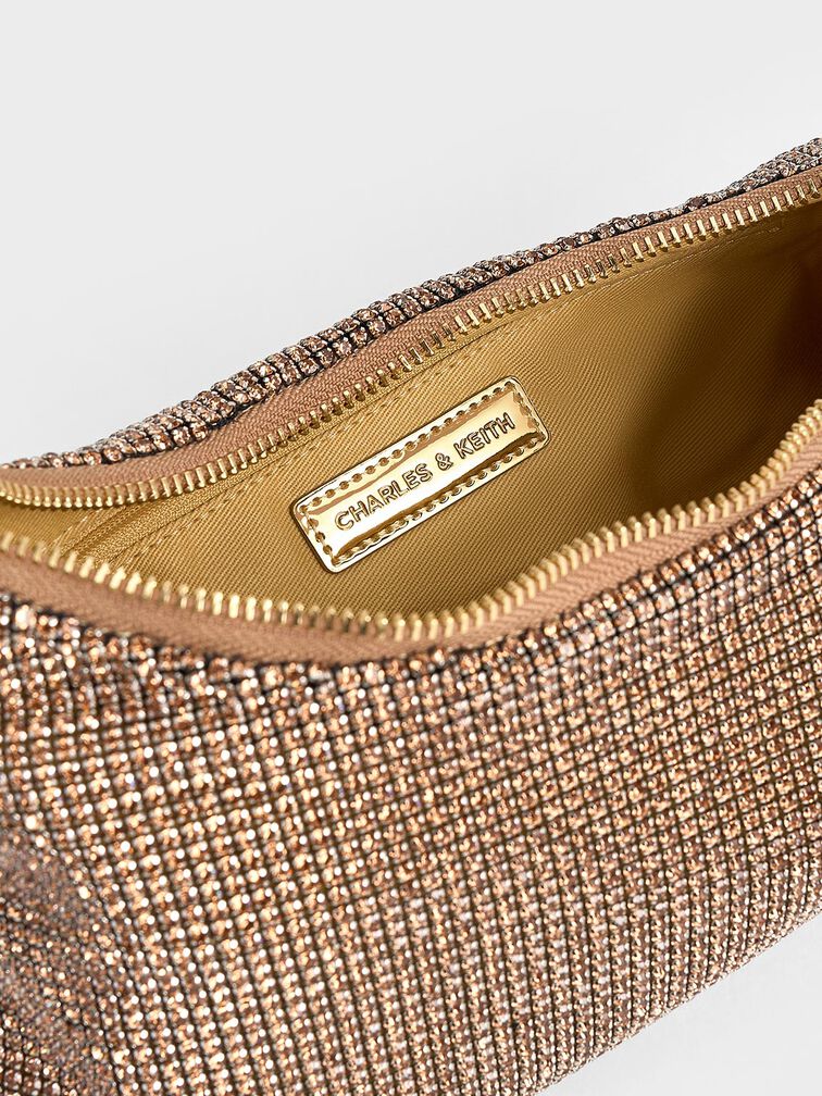 Crystal-Embellished Two-Way Bag, Gold, hi-res