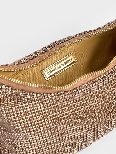 Crystal-Embellished Two-Way Bag, Gold, hi-res