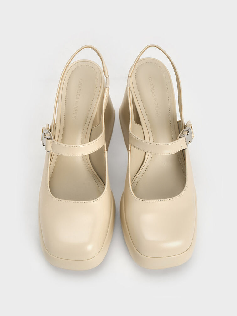 Laine Metallic-Buckle Platform Mary Janes, Beige, hi-res