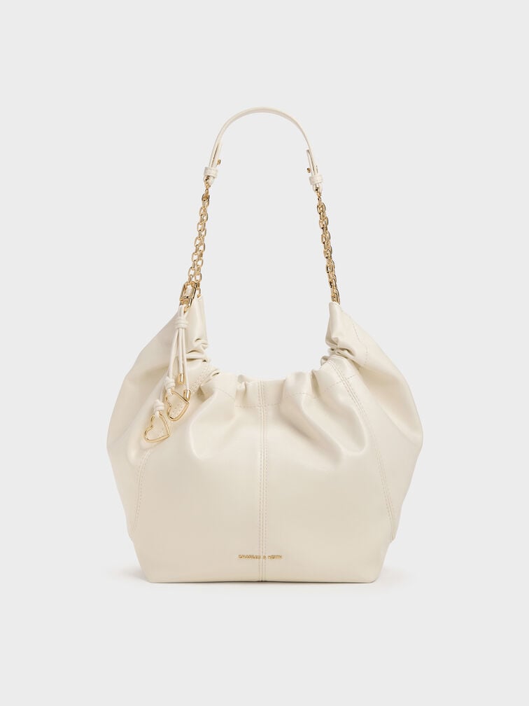 Ciara Ruched Hobo Bag, Cream, hi-res