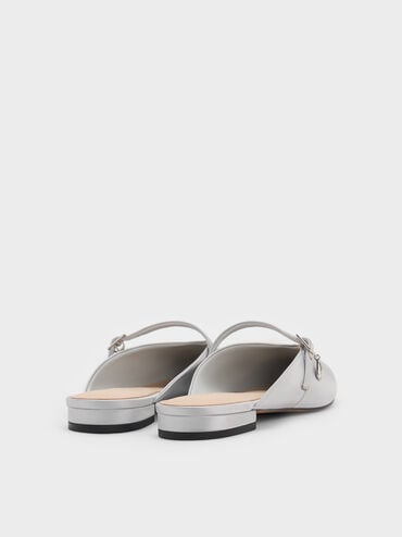 Satin Teardrop-Crystal Flat Mules, Silver, hi-res