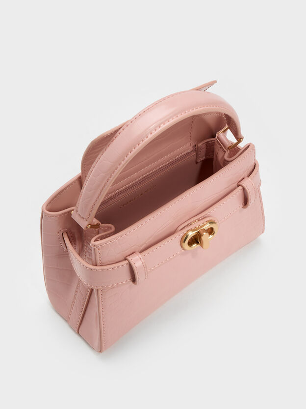 Aubrielle Croc-Effect Belted Top Handle Bag, Light Pink, hi-res