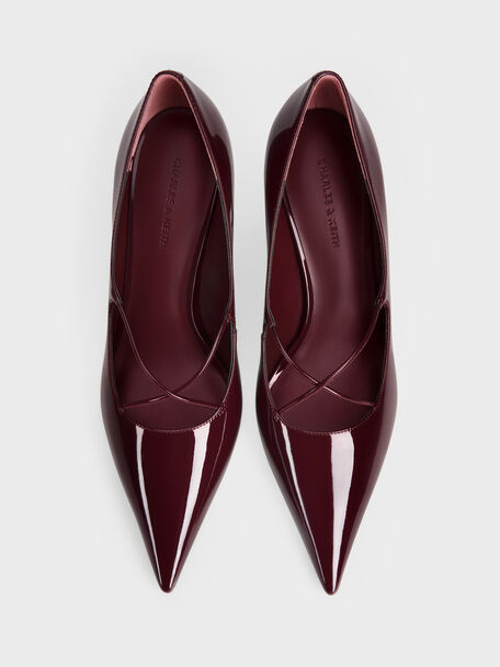 Patent Crossover Pointed Pumps, Burgundy, hi-res