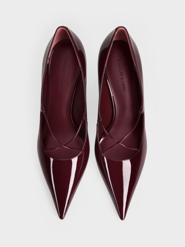 Patent Crossover Pointed Pumps, Burgundy, hi-res