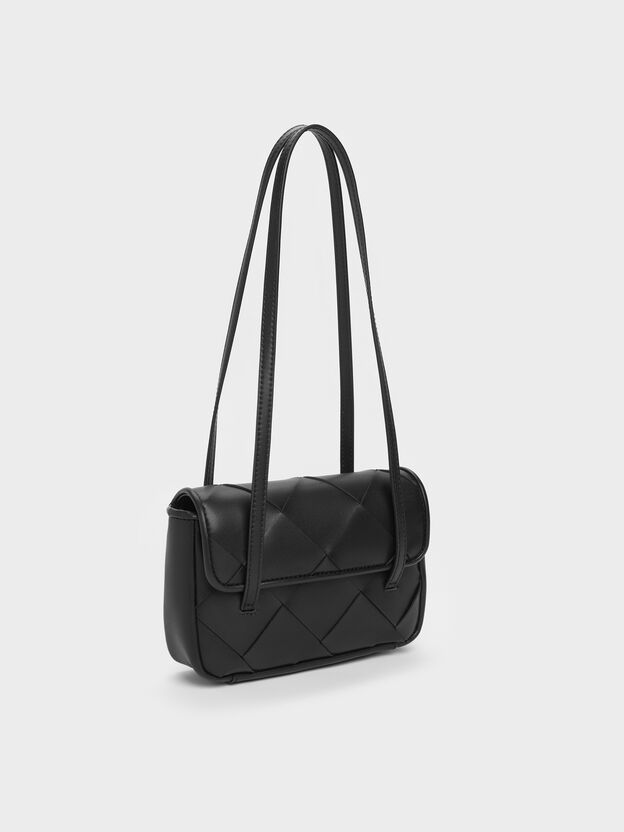 Maribel Woven Shoulder Bag, Black, hi-res