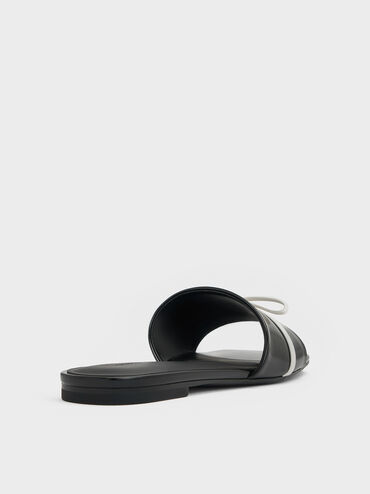 Two-Tone Bow Slide Sandals, Black Box, hi-res
