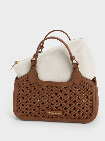 Azure Woven Tote Bag, Chocolate, hi-res