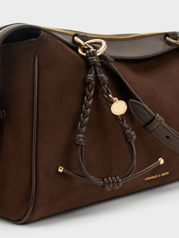 Haylen Braided-Charm Shoulder Bag, Espresso Brown, hi-res