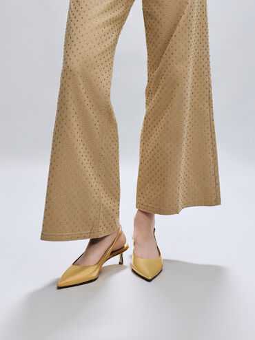 Curtis Metallic Pointed-Toe Kitten-Heel Slingback Pumps, Gold, hi-res