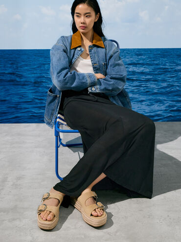 Faux Suede Double-Strap Espadrille Flatform Sandals, Sand, hi-res