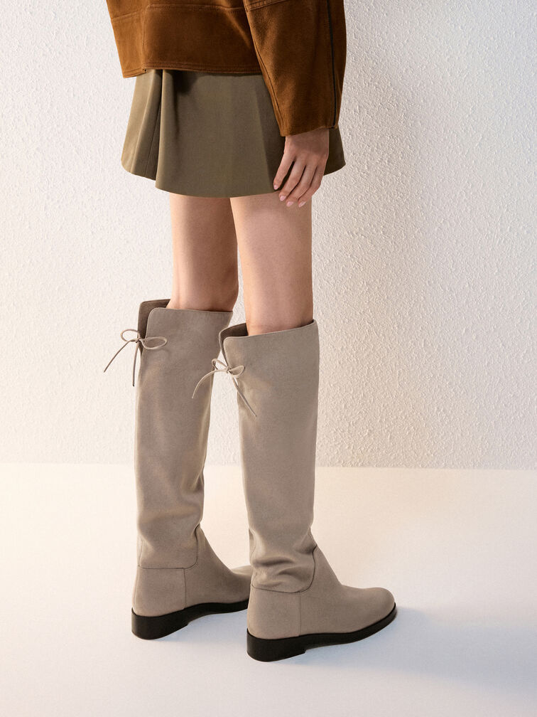 Louisa Faux Suede Fold-Over Thigh-High Boots, Taupe, hi-res