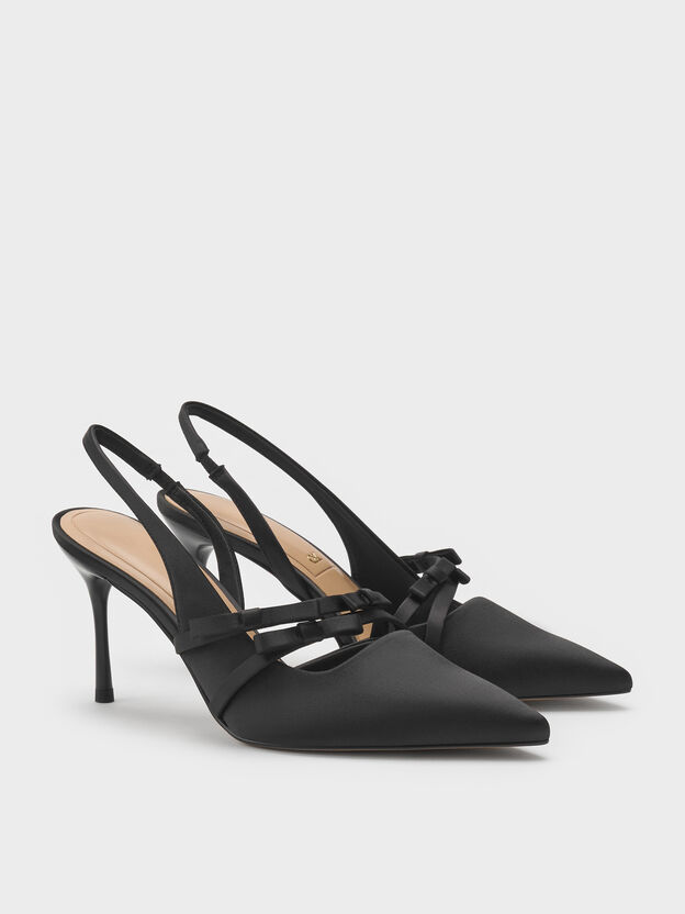 Jessy Bow Slingback Pumps, Black Textured, hi-res