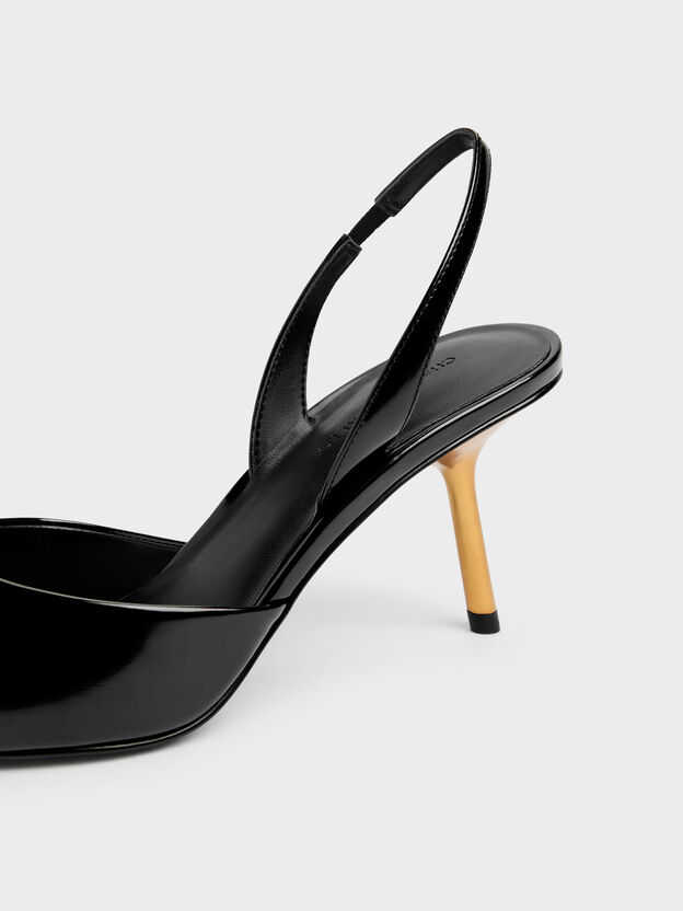 Pointed Slant-Heel Slingback Pumps, Black Box, hi-res