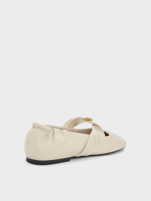 Metallic-Accent Twist-Strap Mary Jane Flats, Chalk, hi-res