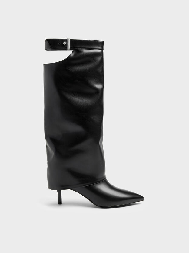 Cut-Out Stiletto Knee-High Boots, Black, hi-res
