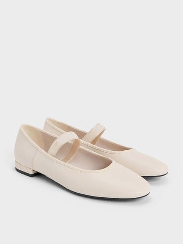 Leather Mary Jane Flats, Chalk, hi-res