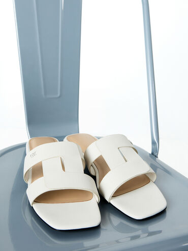Petina Leather Slide Sandals, White, hi-res