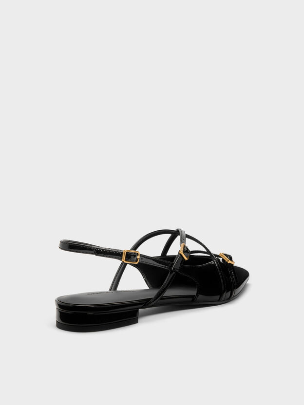 Maybelle Patent Strappy Slingback Flats, Black Patent, hi-res