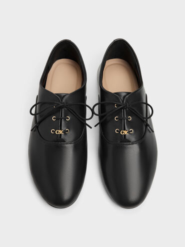 Pippa Leather Derby Flats, Black, hi-res