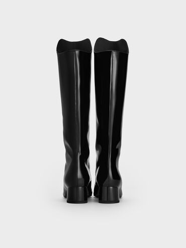Patent Elongated Square-Toe Knee-High Boots, Black Patent, hi-res