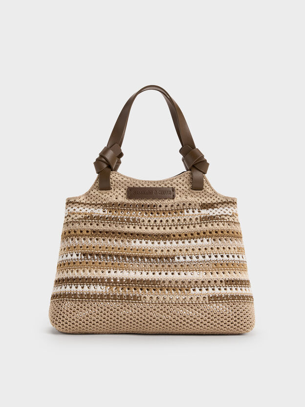 Mini Ida Multi-Stripe Knitted Tote Bag, Multi Brown, hi-res