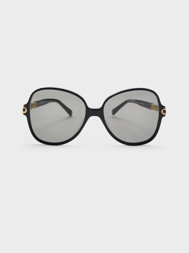 Delaney Chain-Link Butterfly Sunglasses, Black, hi-res