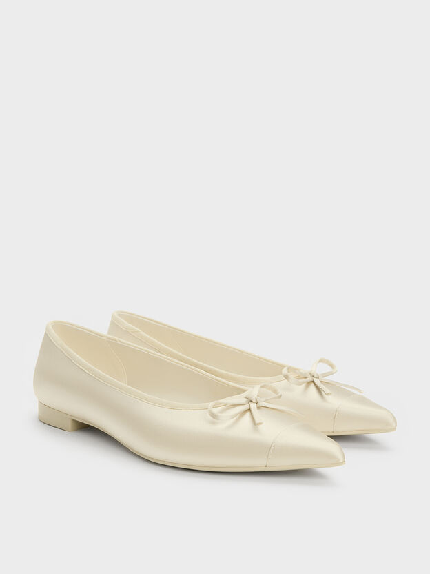 Briella Satin Cap-Toe Flats, Cream, hi-res