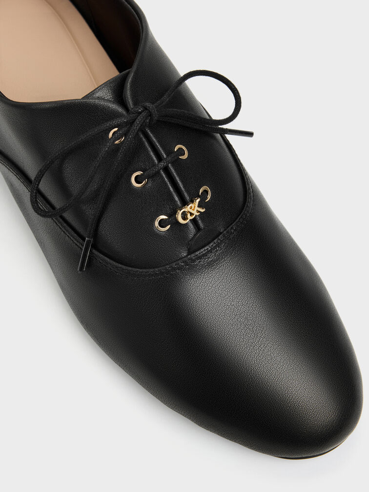 Pippa Leather Derby Flats, Black, hi-res