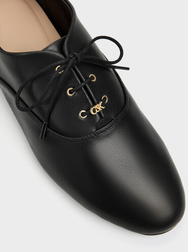 Pippa Leather Derby Flats, Black, hi-res