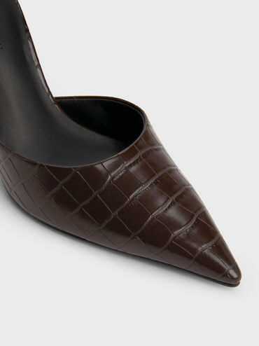 Croc-Effect Pointed-Toe Ankle-Strap D'Orsay Pumps, Animal Print Brown, hi-res