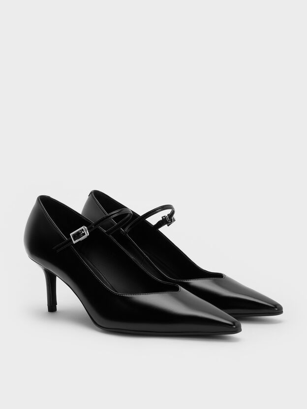 Pointed Mary Jane Pumps, Black, hi-res